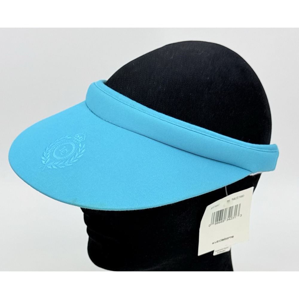 Liz Claiborne Lt. Blue Sun Visor Embroidered Crest Logo Clip On Terry Cloth NWT